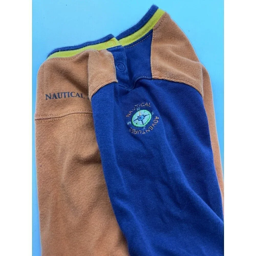 Gymboree Nautical Adventure 2pc Set Navy Blue Overalls & Orange Bodysuit 6-12 M
